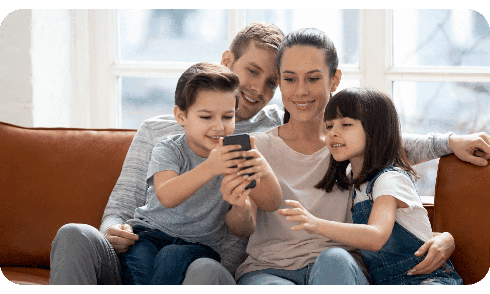 family with mobile phone